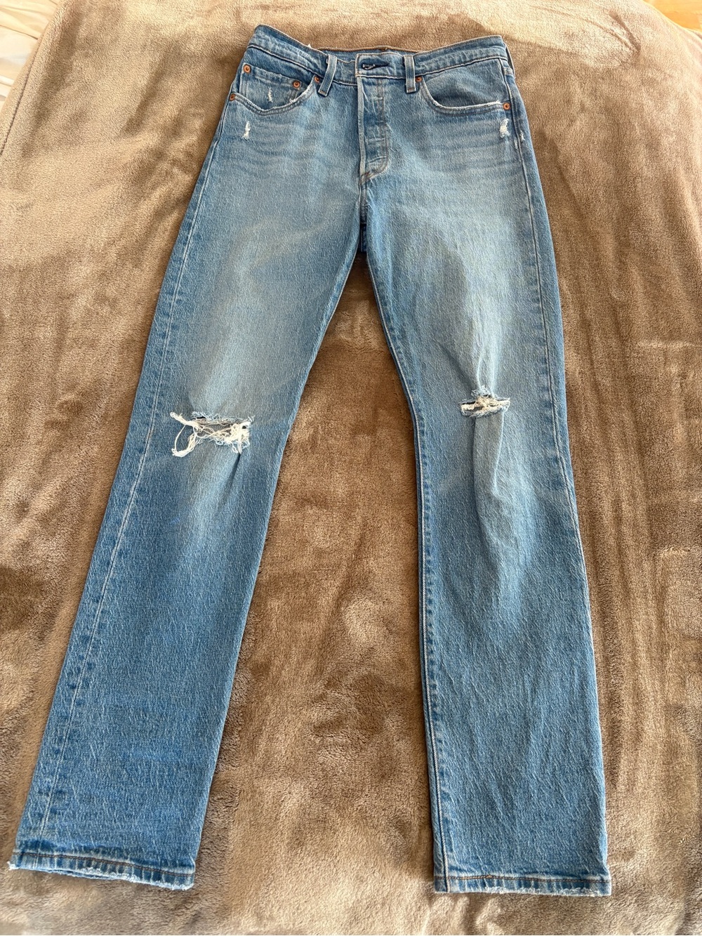 Levi's Light Blue Straight-Leg Distressed Jeans